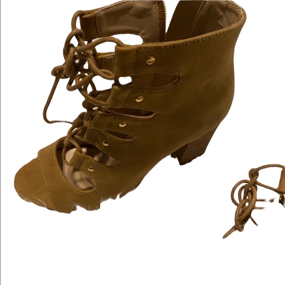 Aldo Peep Toe Camel Suede Wedge Sandal - Picture 3 of 8